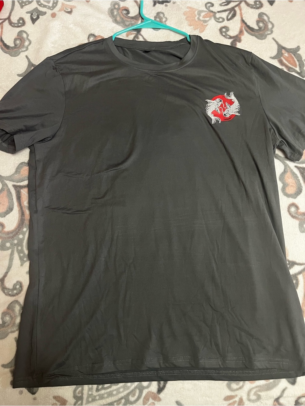 SHEIN Black Short Sleeve Tee with Red and White Dragon Emblem